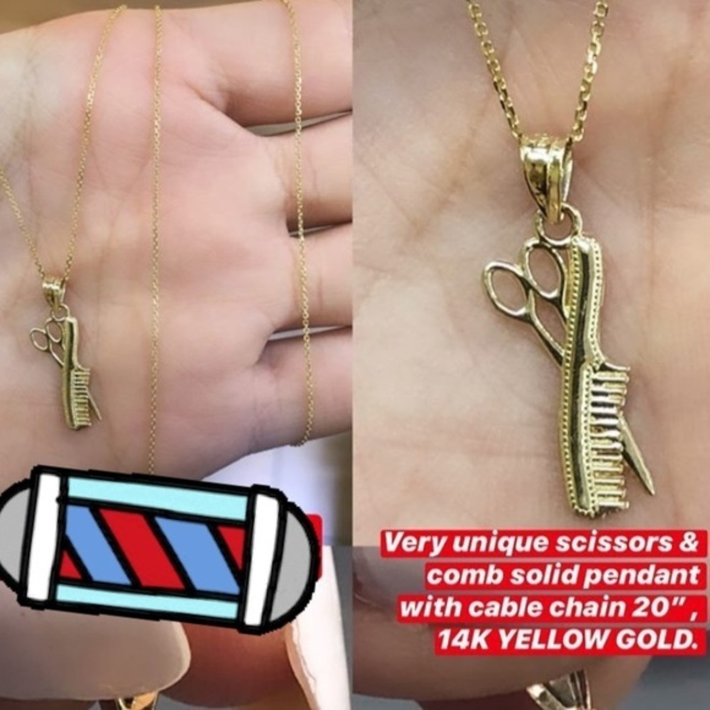 14k Solid Gold scissor Brush 2pc Necklace